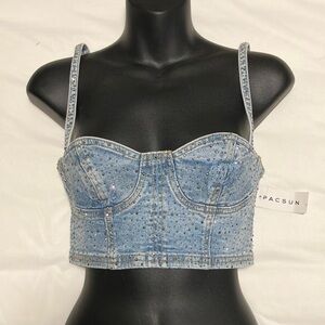 PACSUN Rhinestone Denim Top